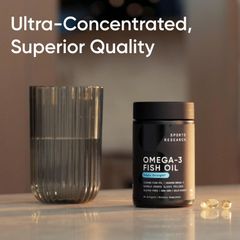 Viên uống Dầu cá Omega-3 Sports Research® 1250mg - hỗ trợ bổ sung dầu cá ba lần mạnh từ cá tuyết hoang dã của Mỹ