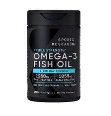 Viên uống Dầu cá Omega-3 Sports Research® 1250mg - hỗ trợ bổ sung dầu cá ba lần mạnh từ cá tuyết hoang dã của Mỹ