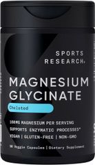 Viên uống Magie Glycinate Sports Research - Hỗ trợ giấc ngủ ngon và quá trình enzyme - Magie chelat 160 mg - Viên nang thuần chay - 90 viên của Mỹ