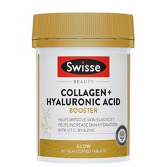Viên uống Swisse Beauty Collagen + Hyaluronic Acid Booster 80 viên - Dưỡng ẩm sâu - Tăng cường độ đàn hồi da - S/P Chuẩn Úc
