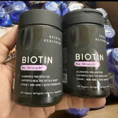 Viên uống Sports Research Biotin Max Strength 120 viên - Hỗ trợ sức khỏe cho Da/Tóc/Móng - SP Chuẩn Mỹ