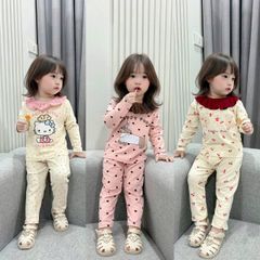 Bộ thun dài tay hello kitty puppy hoa nhí cổ bèo xinh xắn điệu đà co giãn dễ thương thu đông phong cách hàn quốc cho bé gái