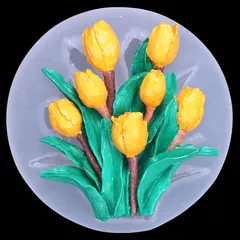 Khuôn silicon làm rau câu chùm 7 hoa Tulip kèm lá - Loại 11 cm - Mã số 1704 776514
