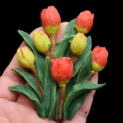 Khuôn silicon làm rau câu chùm 7 hoa Tulip kèm lá - Loại 11 cm - Mã số 1704 776514