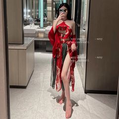 Đồ Cosplay Cổ Trang Trung Hoa Họa Tiết Hoa Cao Cấp Set Hán Phục Áo Yếm Kèm Khăn Choàng Tặng Chip Lọt Khe Gợi Cảm - N794