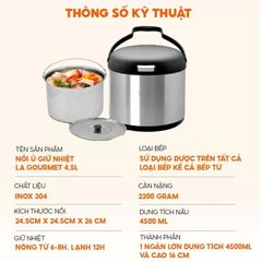 Nồi ủ giữ nhiệt La Gourmet 4.5L màu inox