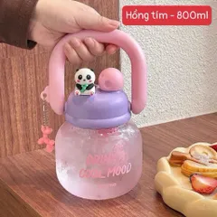 bình nước gấu trúc 800ml kèm ống hút – bình nước nhựa dễ thương có lọc trà và móc treo