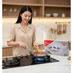 Chảo inox Amey 28cm thiết kế sang trọng, chắc tay, nấu ăn tiện lợi mỗi ngày