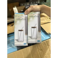 Ly thủy tinh nắp tre kèm ống hút 450ml – Cốc thủy tinh chịu nhiệt uống cà phê, trà sữa, nước ép