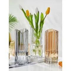 Bình Bông - Lọ Hoa Thủy Tinh Sọc Dọc Cao Cấp (30x12cm) – Kiểu Dáng Trụ Tròn Decor Phòng Khách, Bàn Ăn Sang Trọng