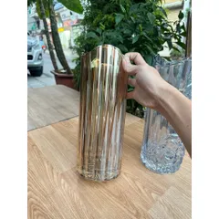 Bình Bông - Lọ Hoa Thủy Tinh Sọc Dọc Cao Cấp (30x12cm) – Kiểu Dáng Trụ Tròn Decor Phòng Khách, Bàn Ăn Sang Trọng
