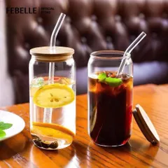 set 2 ly thủy tinh nắp gỗ kèm ống hút thủy tinh 550ml