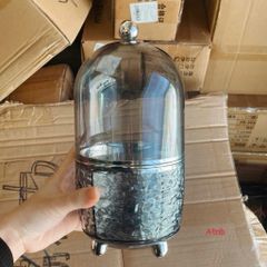 Lọ Đựng Cọ Trang Điểm Xoay 360° Có Nắp Chống Bụi – Hộp Đựng Mỹ Phẩm Hoạ Tiết Gợn Sóng Sang Trọng