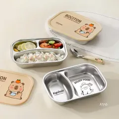 khay cơm inox capybara 2 ngăn 3 ngăn kèm nắp – hộp cơm chia ngăn tiện lợi cho bé và dân văn phòng