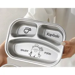 khay cơm inox capybara 2 ngăn 3 ngăn kèm nắp – hộp cơm chia ngăn tiện lợi cho bé và dân văn phòng