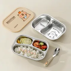 khay cơm inox capybara 2 ngăn 3 ngăn kèm nắp – hộp cơm chia ngăn tiện lợi cho bé và dân văn phòng