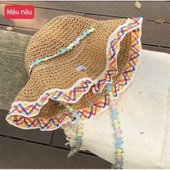 👒 Mũ Đi Biển Cói Viền Thêu Hoa – Xinh Xắn, Chống Nắng Cực Đỉnh 🌸