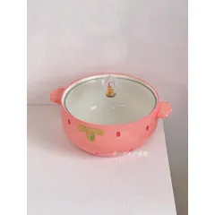 Tô sứ dâu kèm nắp kính + muỗng + đũa siêu xinh – vừa dùng vừa decor