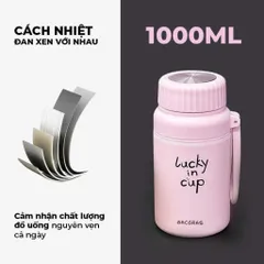 🌸 Bình Giữ Nhiệt Inox 1000ml Lucky In Cup – Giữ Nhiệt Lâu, Thiết Kế Dễ Thương 🌸