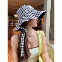 👒 MŨ BUCKET VÀNH RỘNG HỌA TIẾT CARO - CỰC XINH CÙNG DÂY THẮT NƠ CÁ TÍNH