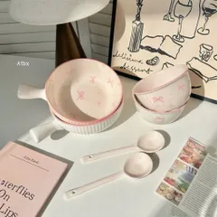 Set Bát Sứ 4 Món Họa Tiết Nơ Hồng Cao Cấp - Quà Tặng Ý Nghĩa, Tô Điểm Gian Bếp