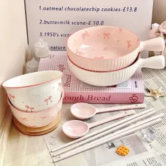 Set Bát Sứ 4 Món Họa Tiết Nơ Hồng Cao Cấp - Quà Tặng Ý Nghĩa, Tô Điểm Gian Bếp