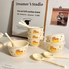 Set 2 Bát Và 2 Thìa Gốm Sứ Cao Cấp – Họa Tiết Cún Coffee Dog Siêu Đáng Yêu