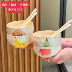 🍓 Set 4 bát sứ kèm thìa hình – xinh xắn, đáng yêu cho bàn ăn 🍓