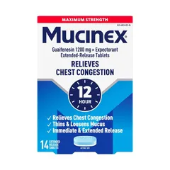 Viên uống cắt cơn ho có đàm, tức ngực Mucinex Maximum Strength Relieves Chest Congestion 14 tablets