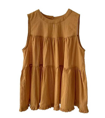 Hàng QC - Váy đũi ba lỗ nâu tây dáng xòe mát mẻ vintage hàn quốc mùa hè cho bé gái