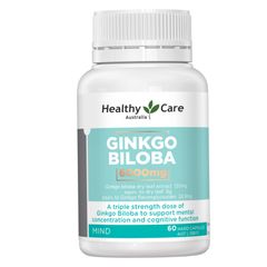 Viên uống Hỗ trợ tuần hoàn não Healthy Care Ginkgo Biloba 6000 mg [60 viên] Bảo vệ hệ thần kinh - S/P Chuẩn Úc