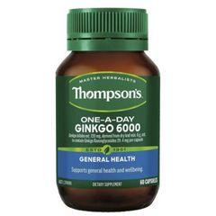 Viên uống Thompson's One-A-Day Ginkgo 6000 - Cải thiện lưu thông máu não & Chống lại tổn thương oxy hóa tế bào thần kinh 60 viên - S/P Chuẩn Úc