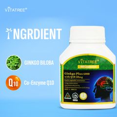 Viên uống Vitatree Ginkgo Plus 6000 with Q10 50 mg - Tăng cường năng lượng cho não & Ổn định sự tiêu thụ oxy ở não 60 viên - S/P Chuẩn Úc [Auth]