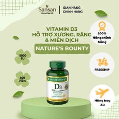 Nature's Bounty Vitamin D3 5000 IU (125mcg) 400 Viên Nang Mềm - Hỗ Trợ Xương, Răng & Miễn Dịch