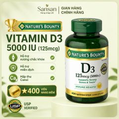 Nature's Bounty Vitamin D3 5000 IU (125mcg) 400 Viên Nang Mềm - Hỗ Trợ Xương, Răng & Miễn Dịch