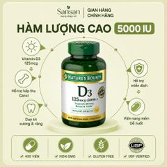 Nature's Bounty Vitamin D3 5000 IU (125mcg) 400 Viên Nang Mềm - Hỗ Trợ Xương, Răng & Miễn Dịch