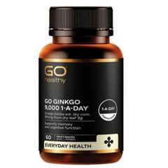 Viên uống Go Healthy Go Ginkgo 9000 1-A-DAY [Ginkgo Úc] 60 viên - Tăng lưu lượng máu đến não bộ - Phòng ngừa tai biến mạch máu não & Dự phòng tái phát