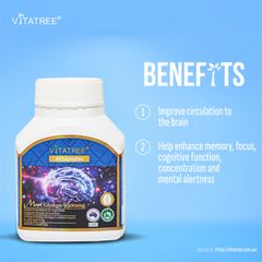 Vitatree Maxi Ginkgo 9500 mg - 60 viên Tăng cường trí nhớ & chức năng nhận thức - Làm chậm quá trình oxy hóa tế bào thần kinh - S/P Chuẩn Úc [Auth]