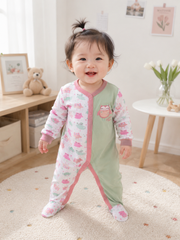 Bodysuit nỉ khuy bấm cute đáng yêu dễ thương mùa đông cho bé gái 6-9 tháng