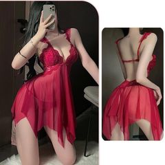 Váy Ngủ Nữ Xuyên Thấu Có Mút Ngực Khoá Cài Sexy Gợi Cảm Đầm Cánh Tiên 2 Dây Xẻ Tà Trước Quyến Rũ Tinh Tế - N155 Đỏ