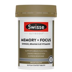 Viên uống Swisse Ultiboost Memory + Focus 60 viên - Hỗ trợ chức năng não bộ & Tăng cường năng lượng cho não & Giảm tải stress - S/P Chuẩn Úc