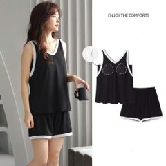 Bộ đồ thun nữ mặc nhà, đồ mặc ngủ nữ sát nách áo sẵn mút đệm ngực mát mẻ cho ngày hè oi bức