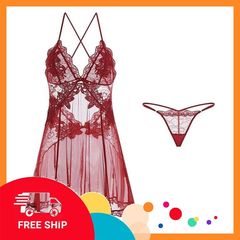 (Che Tên Khi Giao) Váy Ngủ Nữ Sexy Voan Xuyên Thấu Phối Ren - N188 Đỏ Bảo Mật Tuyệt Đối