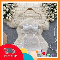 (Che Tên Khi Giao) Váy Ngủ Ren Chấm Bi Xẻ Tà Dễ Thương Xuyên Thấu Tặng Chip Quyến Rũ - N184 Trắng Cao Cấp Bảo Đảm