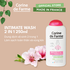 Dung dịch vệ sinh phụ nữ 2 trong 1 nhẹ nhàng làm sạch cơ thể và vùng kín - Corine de Farme 2in1 Almond Blossom 250ml