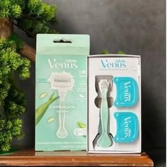 Thanh lí hàng mở hộp giấy để chụp hình Dao Cạo 3 lưỡi Gillette Venus Comfortglide Sensitive 1 cán 2 đầu thay