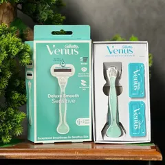 Thanh lí hộp bị rách Dao cạo 5 lưỡi Gillette Venus Deluxe Smooth Sensitive 1 cán 2 đầu thay