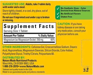 Viên uống bổ sung Magie Nature Made Magnesium 250mg - 100 Viên, Hỗ Trợ Cơ Bắp, Tim Mạch, Sức Khỏe Xương,  Nhập Mỹ