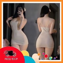 (Che Tên Khi Giao) Váy Ngủ Ôm Body Tôn Dáng Phối Ren Siêu Xinh Gợi Cảm Đầm 2 Dây Mặc Nhà Xẻ Ngực Sang Chảnh Quyến Rũ - N258 Màu Be - Hàng Mới Về
