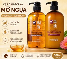 Bộ Dầu Gội Xả Mỡ Ngựa Horse Oil Nhật Bản 600ml - Dưỡng Tóc Khỏe, Bóng Mượt, Hỗ Trợ Giảm Khô Xơ Và Gàu